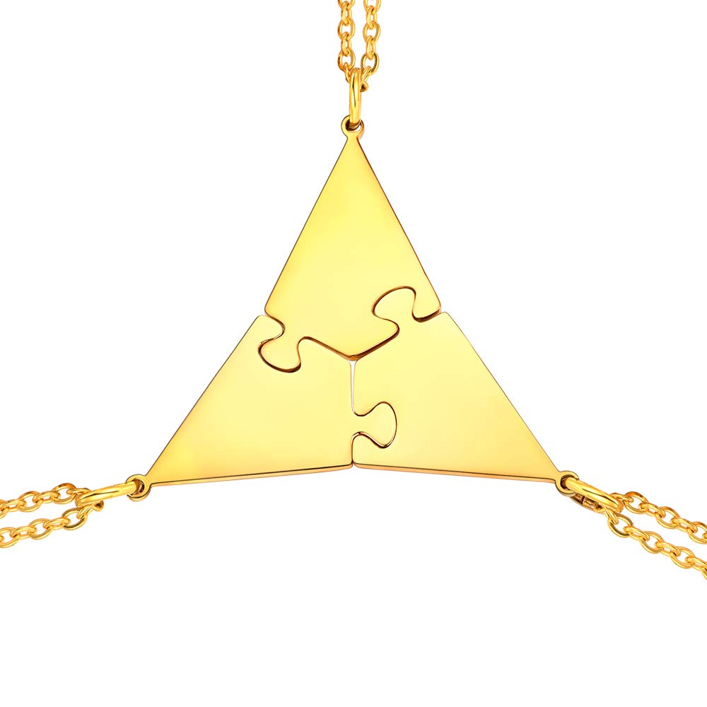 U7 Polygon Jigsaw Pendant Necklace, 3 Pieces Suit Puzzle Rhombus Pendants, Make Up A Triangle, BFF Necklace, Gold Plated Stainless Steel Gift Jewelry Necklace