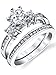 Sterling Silver Cubic Zirconia 1.15 Carat TW Round Cut Wedding Engagement Ring 2 Piece Set Band