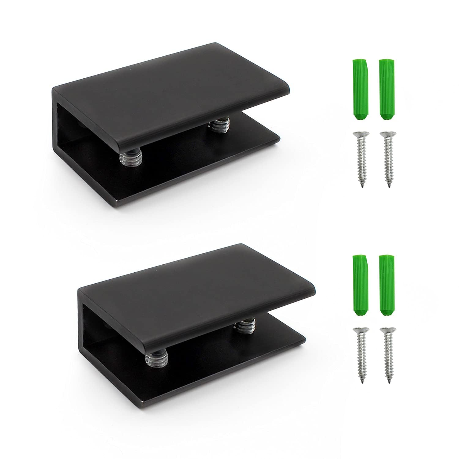 TIANLIN 2Pcs Adjustable Glass Shelf Brackets & Supports | Black Clamp-Style 8-12mm Thick Glass/Mirror Mounts | Secure Hold for Shelves, Cabinets & Bathroom Walls