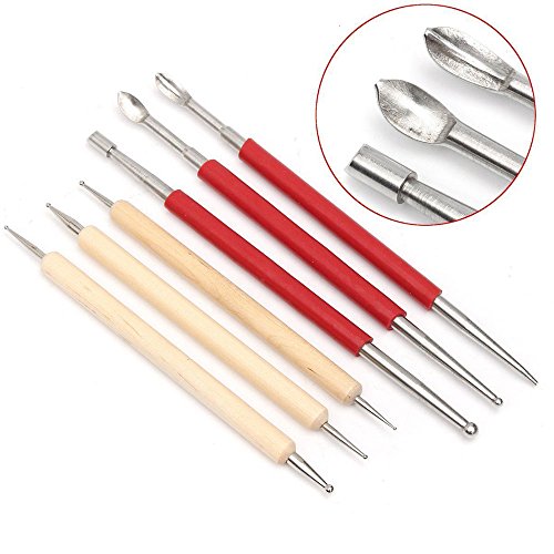 Gimiton 6PCS Leather Craft Tool Modelling Splicing Embossing Spoon & Carving Tool Kit (6pcs/Dotting Tool)