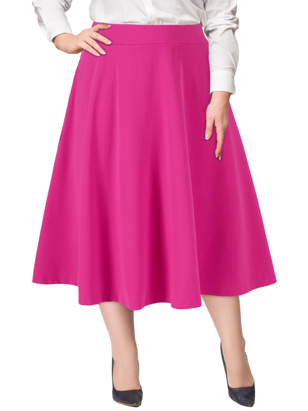 Moon Wood Women's Plus Size Midi Skirt High Elastic