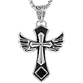 Udefwl Cross Necklace for Men, Men's Silver Stainless Steel Cross Necklace, Vintage Religious Design,Christian Jewelry 60 cm/23.6 inches