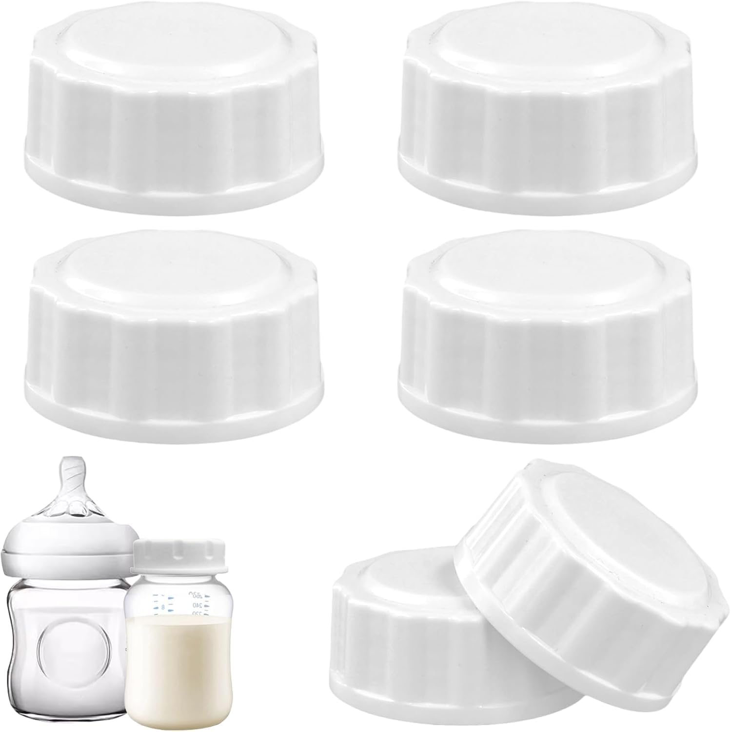 6pcs Travel Bottle Caps for Philips Avent, Baby Bottle Caps Bottle Lids Replacement Baby Bottle Lids Compatible with Avent Wide-Mouth Bottles(White)