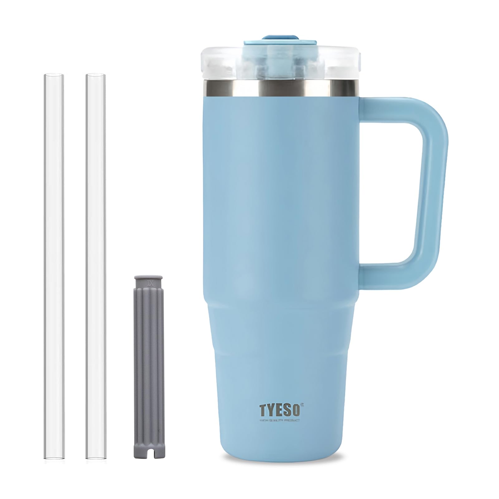 Klaraber Coffee Cup Travel Mug with Handle, 30oz Tumbler with Lockable Lid, Stainless Steel Vacuum Insulated Water Bottle with Straw, Leakproof & Portable Travel Cup for Hot and Cold Drinks (Blue)