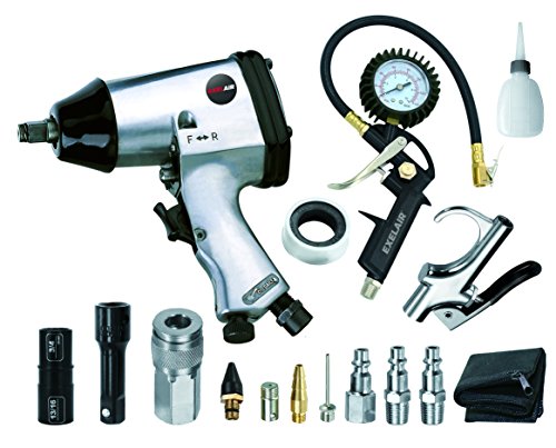 EXELAIR by Milton EX1603KIT (16-Piece Professional Air Tool Accessory and Tire Maintenance Kit) - Impact Wrench, Tire Inflator Gauge Gun w/Clip-On Chuck, Blow Gun, and Accessories