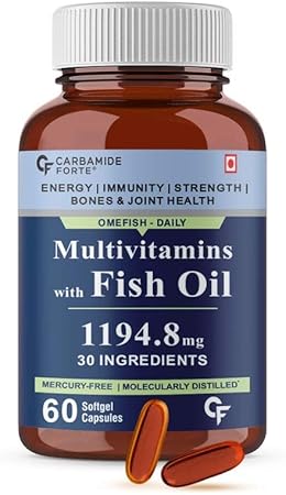 Carbamide Forte Multivitamin with Omega 3 Fish Oil 1194.8mg for Men and Women with 30 Ingredients for Immunity, Energy, Bone & Joint Health - 60 Capsules