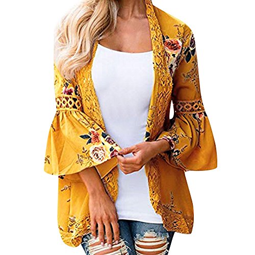 Women Lace Floral Open Cape Casual Coat Loose Blouse Kimono Jacket Cardigan - Thumbnail 4