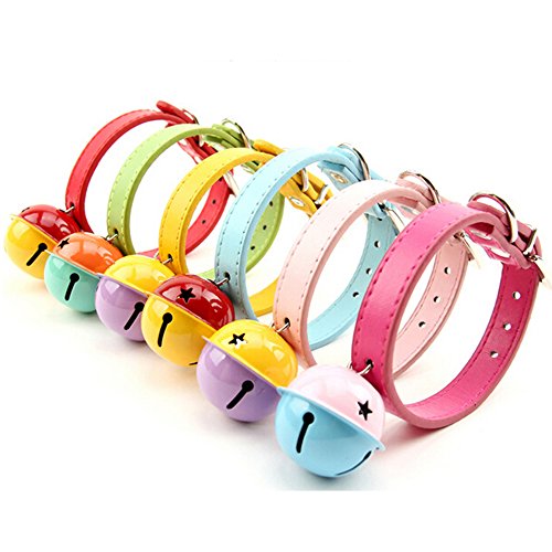 KAKA(TM) Pets Dog Cute Bell Metal Button PU Leather Colorful Dog Collar Blue Neck:9.84" - Thumbnail 5