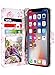 ULAK Compatible with iPhone Xs/iPhone X Wallet Case, Premium PU Leather Flip Cover with Card Holder Kickstand Shockproof Protective Cases for iPhone X/XS 5.8 inch, Rose Gold Flora