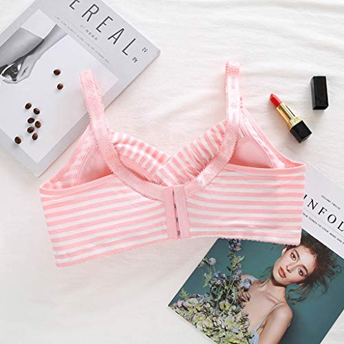 Wireless Striped Nursing Bra for Women, Lightly Padded Adjustable Strap Lace Patchwork Front Closure Wire Free Bra(Pink, 80B) - Thumbnail 2