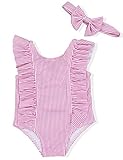 Baby Girl Bikini Striped Beach Swimsuit Ruffles Bathing Suit Swimwear+Headband 2 Pcs Set
