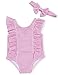 Baby Girl Swimsuit Ruffles One Piece Swimsuit Striped Beach Baby Girl Bathing Suit Bikini Infant Girl Swimwear Headband 2 Pcs Set 0-3T Pink