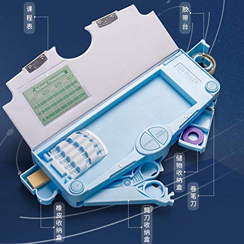 Minache Multifunction Pencil Case, Pencil Box with 2 Compartments for Students - Cartoon Pattern Stationery Set with Pop Out Scissors and Pencil Sharpener