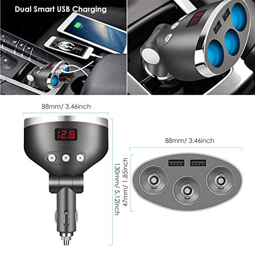 AOGUERBE Car Cigarette Lighter Adapter 3 Sockets Car Splitter 3.4A Dual USB Car Charger DC Outlet for GPS, Dashcam, Vehicle Navigating, Android Samsung iPhone Tablets - Digital Voltage LED Display - Thumbnail 5