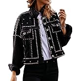 PUWEI Dressy Rivet Studded White Cropped Jean Jacket Women Western Distressed Washed Denim Coat