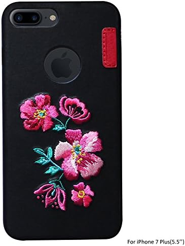 iPhone 7 Plus Case (5.5"), NOVOLAND 5.5 Inches Embroidered 3D Vintage Floral Case for Apple iPhone 7 Plus, Ultra Thin Light Weight Design for Girls and Women, Color Black