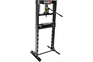 CURTAINBORO 12 Ton Hydraulic Shop Press with Stamping Plates - Heavy Duty H-Frame Garage Floor Press for Bending, Straightening, Installing Bearings & U-Joints