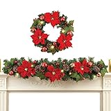 Lighted Christmas Poinsettia Evergreen Garland