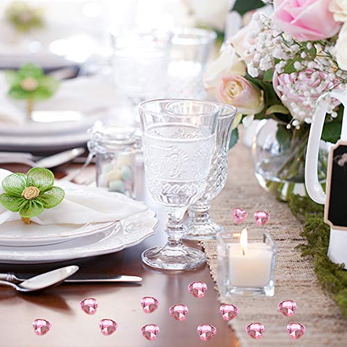 HAKACC Heart-Shaped Acrylic Diamonds, 1000 PCS Pink Wedding Table Crystals Heart Shape Gems Table Decorations for Wedding Day