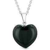 Lucky Puffy Heart Charm Crystal Gemstone Good Luck Powers Amulet Pendant Necklace