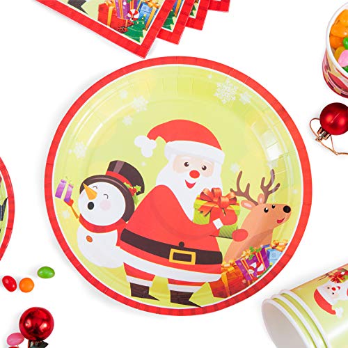 PartyFun Christmas Paper Plates Disposable Dinnerware Set Christmas Party Supplies Set Christmas Party Decoration Includes Paper Plates, Paper Cups, Napkins, Banner - Serves 24(Style 2)
