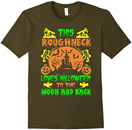 Mens This Roughneck Loves Halloween Moon And Back Tshirt 2XL Olive