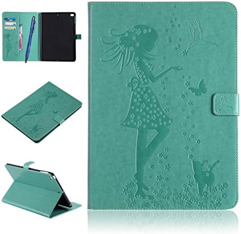 iPad Air 2 Case,Careynoce PU Leather Magnetic Flip Wallet Protective Case Cover for Apple iPad Air 2 iPad 6 (9.7") + Screen Protector and Stylus Pen - Girl(Green)