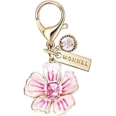 MONNEL MC402 Crystal Lily Flower Lobster Clasp Charm for Women with Velvet Bag (Pink,1 Piece)