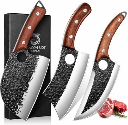 DRAGON RIOT Professional Butcher Knife Set for Meat Processing, 3Pcs High Carbon