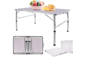 Folding Table 3ft Adjustable Height Outdoor Camping Picnic Foldable Trestle Fold-in-Half Garden Fold Up Desk Portable Utility