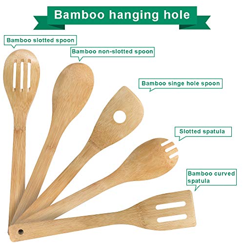 Carving Flower Spoons - Organic Wooden Bamboo Cooking & Serving Utensils - Kitchen Utensils Set Cooking Tool Set - Cooking Spatula And Spoons 5 Piece Set Wooden Spoons House Warming Presents