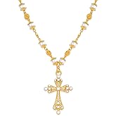 Gold Cross Pearl Necklace for Women Gothic Cross Necklace Exaggerate Large Cross Necklace Punk Chunky Statement Jewelry Gift for Her