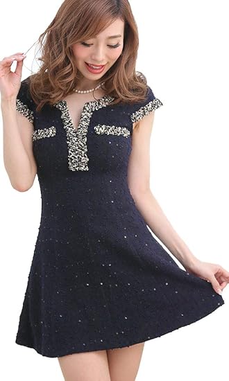 Amazon Tearly キャバ ドレス ミニ ロング フレア キャバワンピ キャバドレス 大きいサイズ ワンピースドレス パーティー ドレス ミモレ丈 セクシードレス 韓国 ワンピース セクシー キャバ嬢 ミニドレス Dsl0 L ネイビー ワンピース チュニック 通販