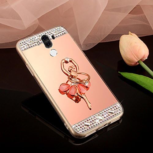 Huawei Mate 9 Case,Huawei Mate 9 Mirror Case,Glitter Case with Kickstand,PHEZEN Bling Diamond Rhinestone Rose Gold Mirror Back Shock Absorption Bumper Soft TPU Protective Case for Huawei Mate 9