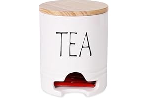 SLJMR Farmhouse Tea Bag Holder with Lid, Ceramic Tea Bag Caddy Dispenser for Countertop,Tea Bag Organizer Storage Container Tea Bag Chest for Beverage Supplies (White)