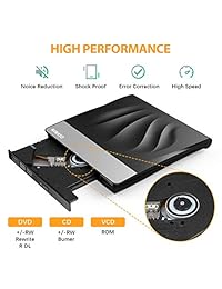 External CD DVD Drive, NIMASO USB 3.0 Slim Portable CD DVD ROM Rewriter Burner Writer with Type C Adapter, 5Gbps High Speed Data Transfer Compatible with PC Laptop Macbook Desktop Win10 8 7