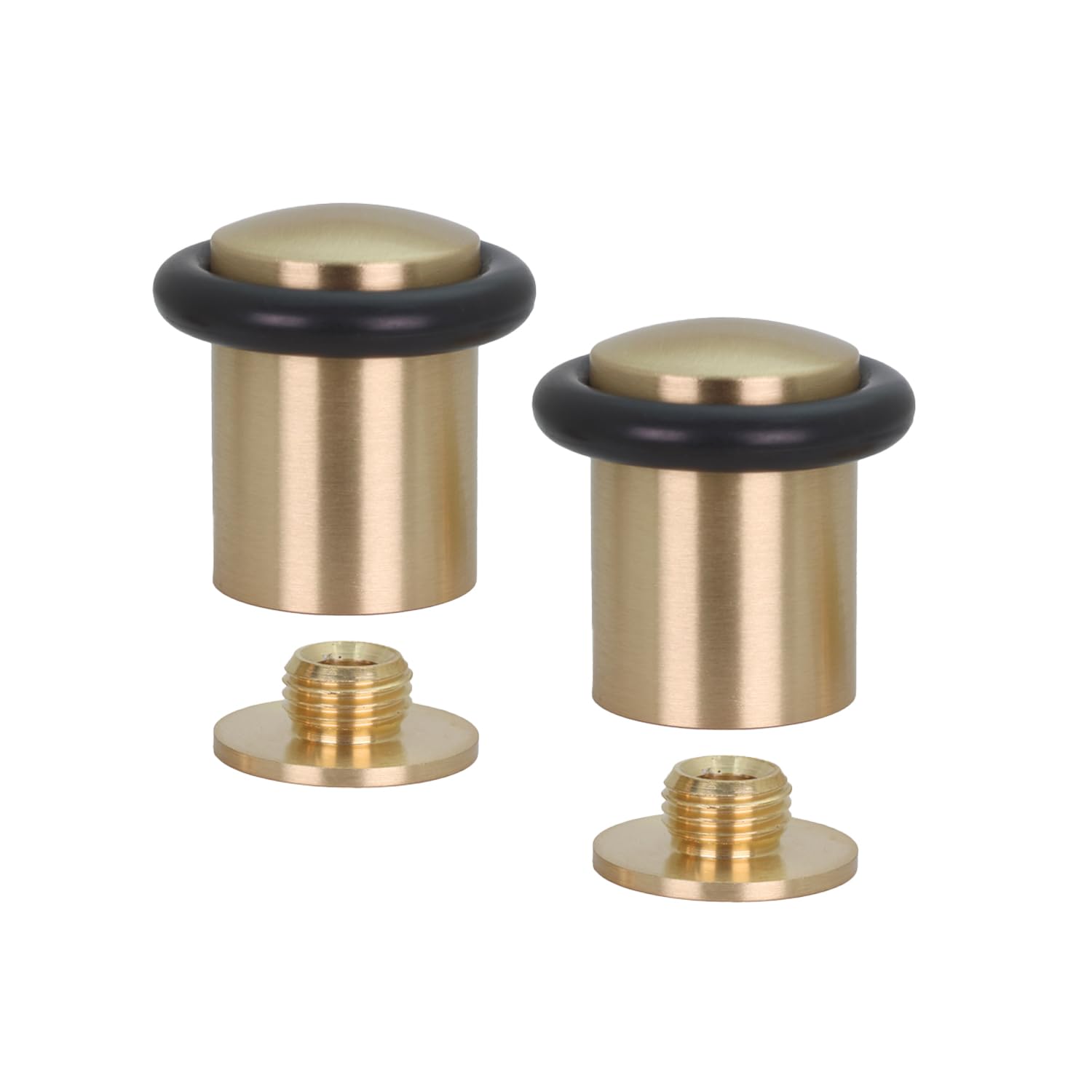 EVI Herrajes | Pack of 2 Brass Door Stops | Ø24x35mm | Brass Matte | Threaded Base for Entrance Doors | Black Silicone Rubber| Includes Tools | Mod. I-13824X35MT — image 1