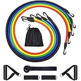 SKY-TOUCH Portable Exercise 11Pcs Resistance Band Set Stackable Up to 150 Lbs (5 Stackable Exercise Bands with Door Anchor, Ankle Straps Carrying Case) Exercise Stretch Fitness Home Set