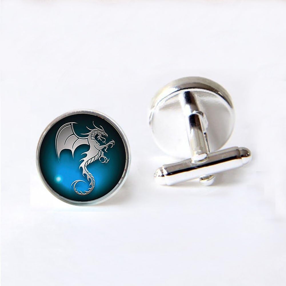 Custom Dragon Cufflinks, Personalized Cuff Links, Dragon Charm Gift Fantasy Blue Dragon Blue Cufflinks