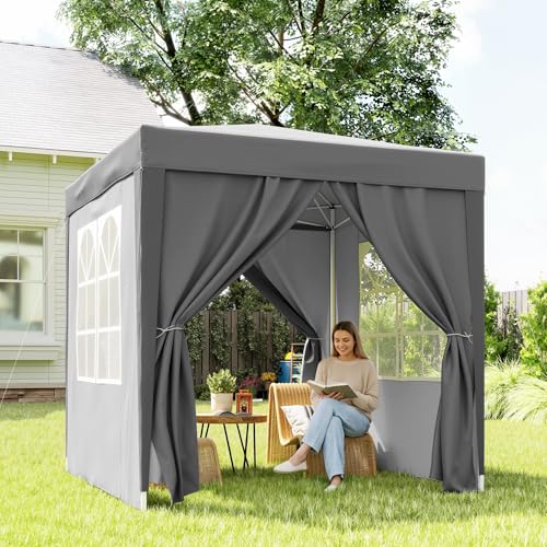 Outsunny 6.6'x6.6' Pop Up Canopy Tent with Sidewalls, Instant Sun Shelter Camping Gazebo with Carry Bag, for Outdoor, Garden, Patio, Grey