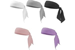 Ukontagood 5 Pack Heads Tie Headband, Sport Athletic Sweatbands for Tennis Basketball Running Karate for Men Women Youth Kids