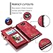 RAYTOP® [Magnetic Removable Phone Case + [11 Card Holders] + [4 Large Pockets] PU Leather Wallet for Samsung Galaxy S7 Edge [Magnet + Zipper + Button Closure] Dark Red Color Large Capacity Premium