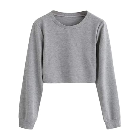 Geili Sweatshirt Damen,Frauen Langarm Sweatshirt Damen Mädchen O-Ausschnitt Solid Color Pullover Crop Tops Bluse T-Shirt Herb