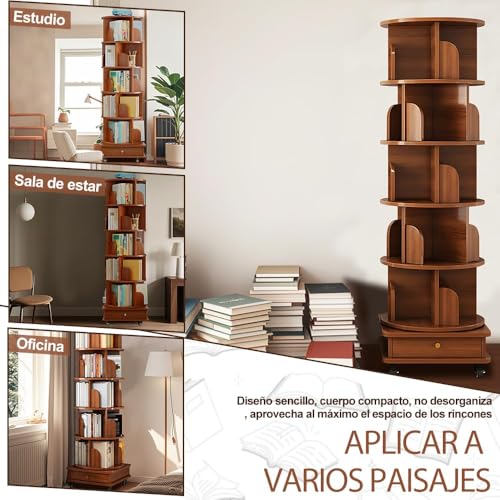 Estante Giratorio de 360 Libros, Librero Giratorio 360, Redondo de Almacenamiento de 360, Estanterías de Esquina de 5 Niveles para Espacios Pequeños, Librería Giratoria de Suelo para Dormitorio
