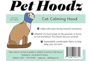 OVER THE MOON PET PRODUCTS Pet Hoodz for Cats, Anxiety, Grooming, Ear Muffs, Cat Ear Protection, Calming, Ear Compression, Pet Hoodie, Cat Hoodie, Soft-Expandable Fabric for Cats, Great for Stressful situations (MED, Blue)