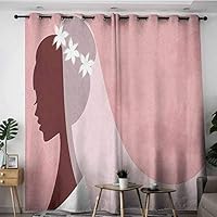 AGONIU Thermal Insulated Blackout Curtains,Bridal Shower Bride in Wedding Dress on Pink Backdrop with Veil Celebration Image,Energy Efficient, Room Darkening,W72x108L Pale Pink and White