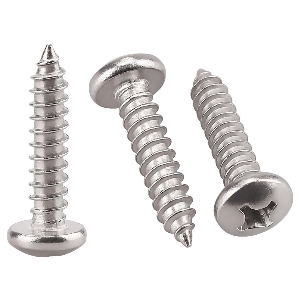 Photo 1 of #7 x 1-1/4" (100 Pack) Stainless Steel Phillips Pan Head Wood Screws, Stainless Steel 304 (18-8), Pan Head Sheet Metal Screws Self Tapping for Wood