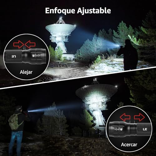 Lighting EVER Linterna LED de Alta Luminosidad con Zoom Ajustable, IPX4 Resistente al Agua, Compacta y Portátil – para Camping, Senderismo, Emergencias, Incluye Baterías AAA, Paquete de 2