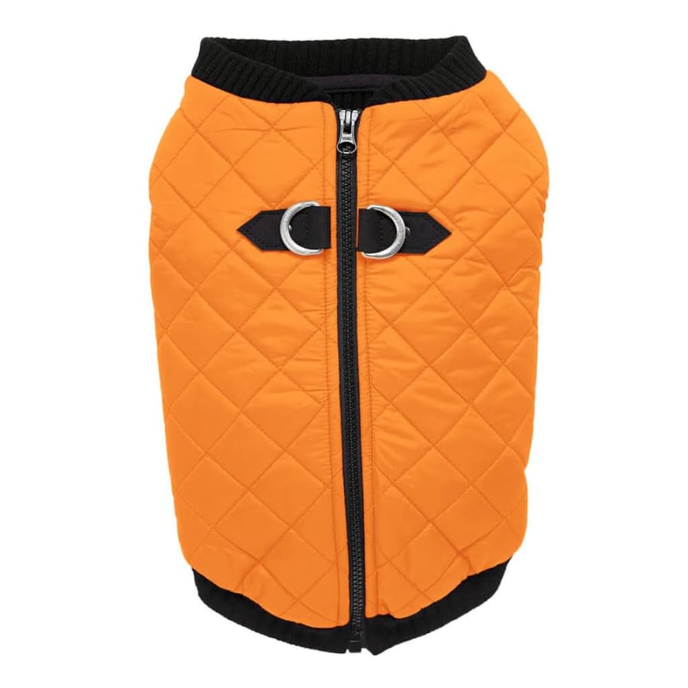 Gooby Fashion Zip Up Dog Bomber Vest - Orange, Large - Warm and Water Resistant - Dual D Ring Leash - Boy or Medium Dogs