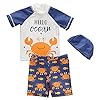 JiAmy Jongens 3 stks Badpak Badmode Kids Korte Mouwen Zwemshirt + Shorts + Hoed Beachwear Set voor
